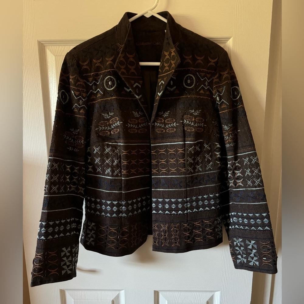 Coldwater Creek Embroidered Beaded Jacket Women‎ 10 Brown Boho Southwestern Open